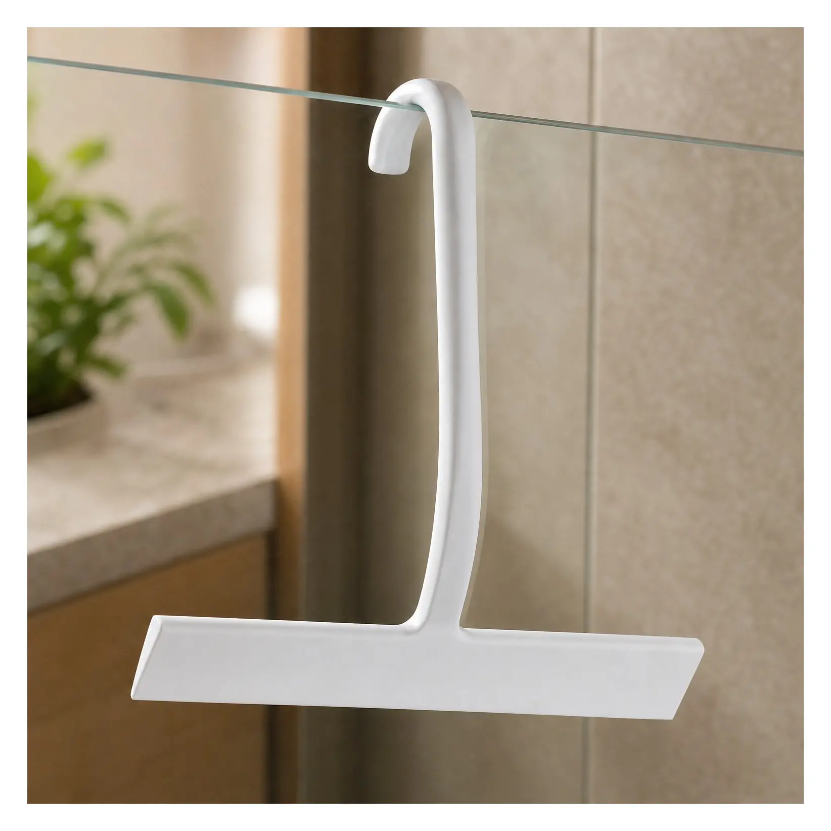 10" White Shower Squeegee for Glass Doors & Tile, No-Drill J-Hook, Seamless One-Piece Silicone with Encased Steel Core, Streak-Free, Hang Anywhere Without AdhesiveGift
