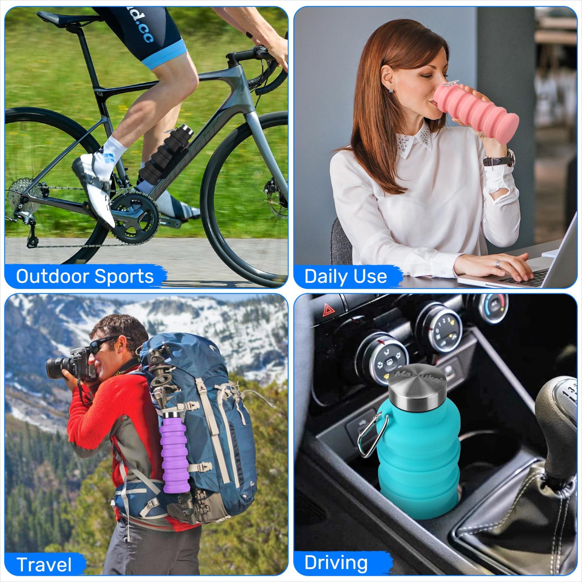 Collapsible Silicone Water Bottle, Leak-Proof Foldable Reusable Bottle with Carabiner, Portable Sports Water Bottle for Travel Gym Hiking Camping Cycling