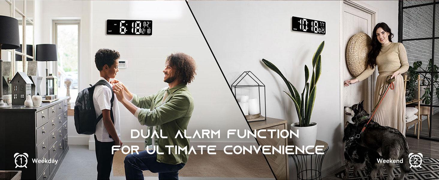 16.5" Large Digital Wall Clock with BT Sync, RGB Lights with 11 Scenes Mode Remote Control, Dual Alarms with Big LED Display, Auto DST, Temperature for Classroom Gaming