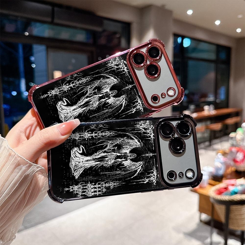 Phone Case for iPhone 17 Pro Max Air 16 15 14 13 12 11 Plus Gothic fallen angels Pattern Four Corner Anti-Fall Phone Case Transparent Electroplated Protective Cover