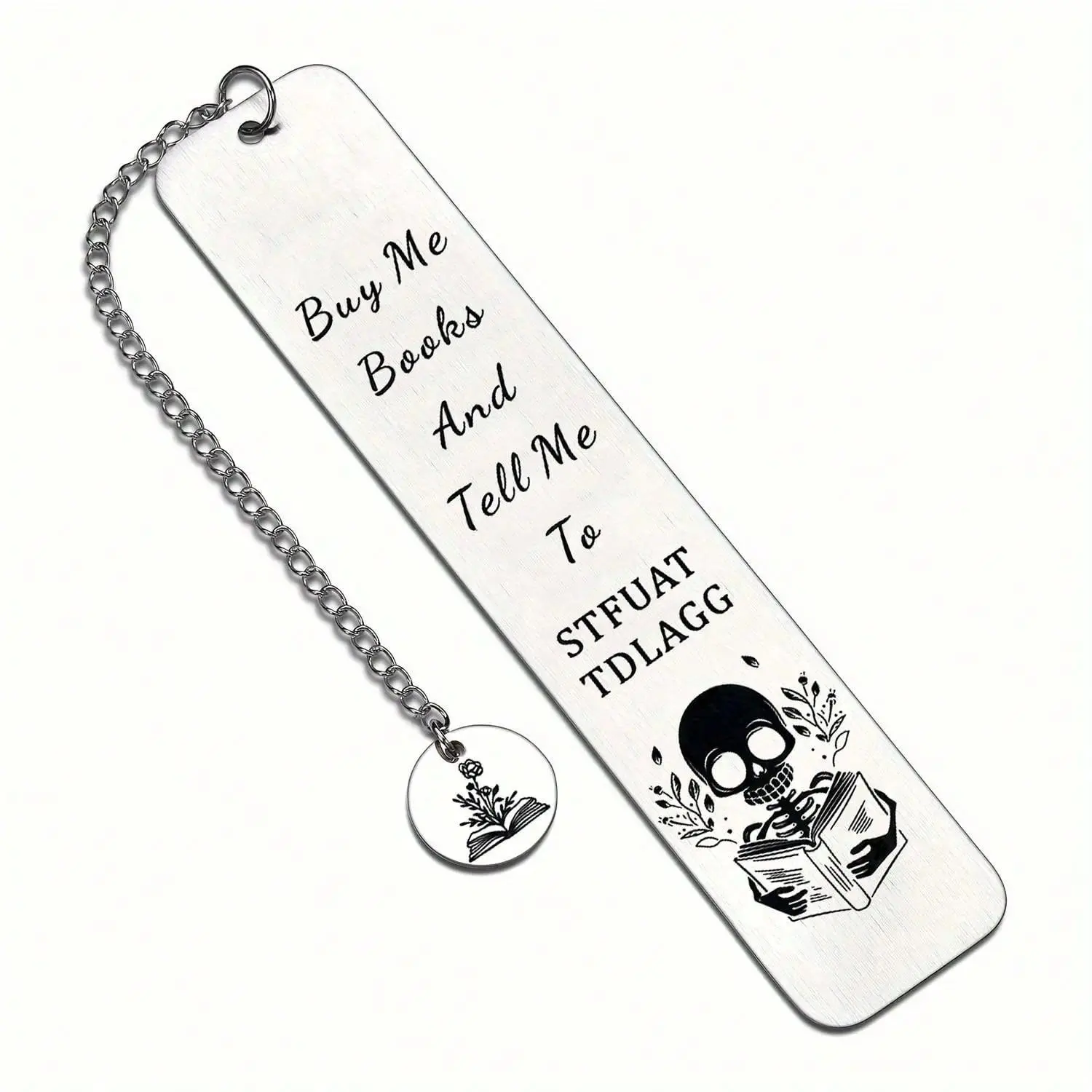 Stainless Steel Skull Reading Book Pattern Bookmark - Durable Metal Reading Accessory for Readers, Students, Casual Cute Fashion Accessory, Engraved, Daily Reading, Distinctive Design, Marking Pages, Bookish Things
