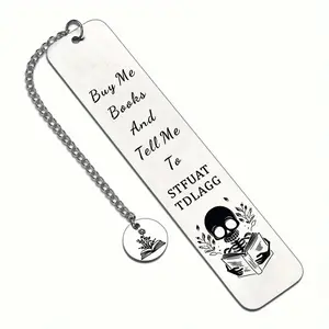 Stainless Steel Skull Reading Book Pattern Bookmark - Casual Cute Fashion Accessory for Readers, Durable Engraved Metal Daily Reading Tool