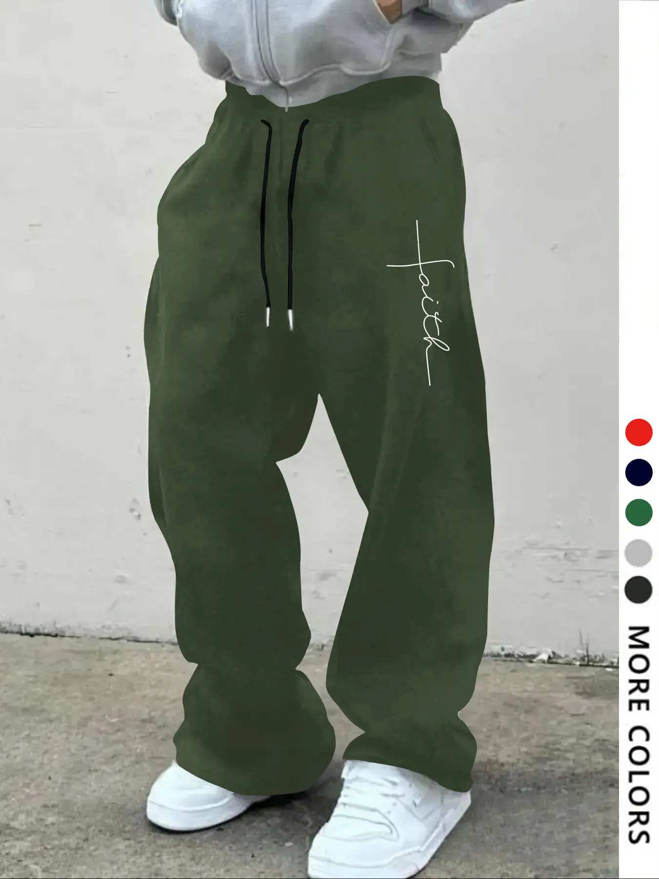 Men's Casual Loose-Fit Jogger Pants, Cross Faith Pattern Print, Drawstring Wide Leg Sweatpants, All-Season Men's Clothing