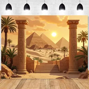 1pc Vibrant Polyester Egyptian Pyramid Wall Hanging Tapestry - Ancient Egypt Lion, Sphinx, Palm Trees & Hieroglyphic Columns Photography Backdrop, Durable for Home Decor, Weddings, Parties, Easy to Hang, No Electricity Needed