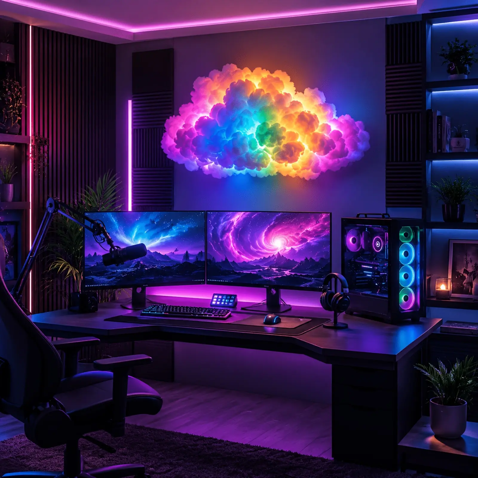 3D Thunder Cloud Night Light with Music Sync Mode - Smart RGB LED Strip DIY kits, USB Powered Wall/Ceiling Mount, Suitable for Bedroom, Game Room and Party Decoration, Color Changing Ambient Lighting, Decorative Atmosphere Lighting, Smooth Curve Design