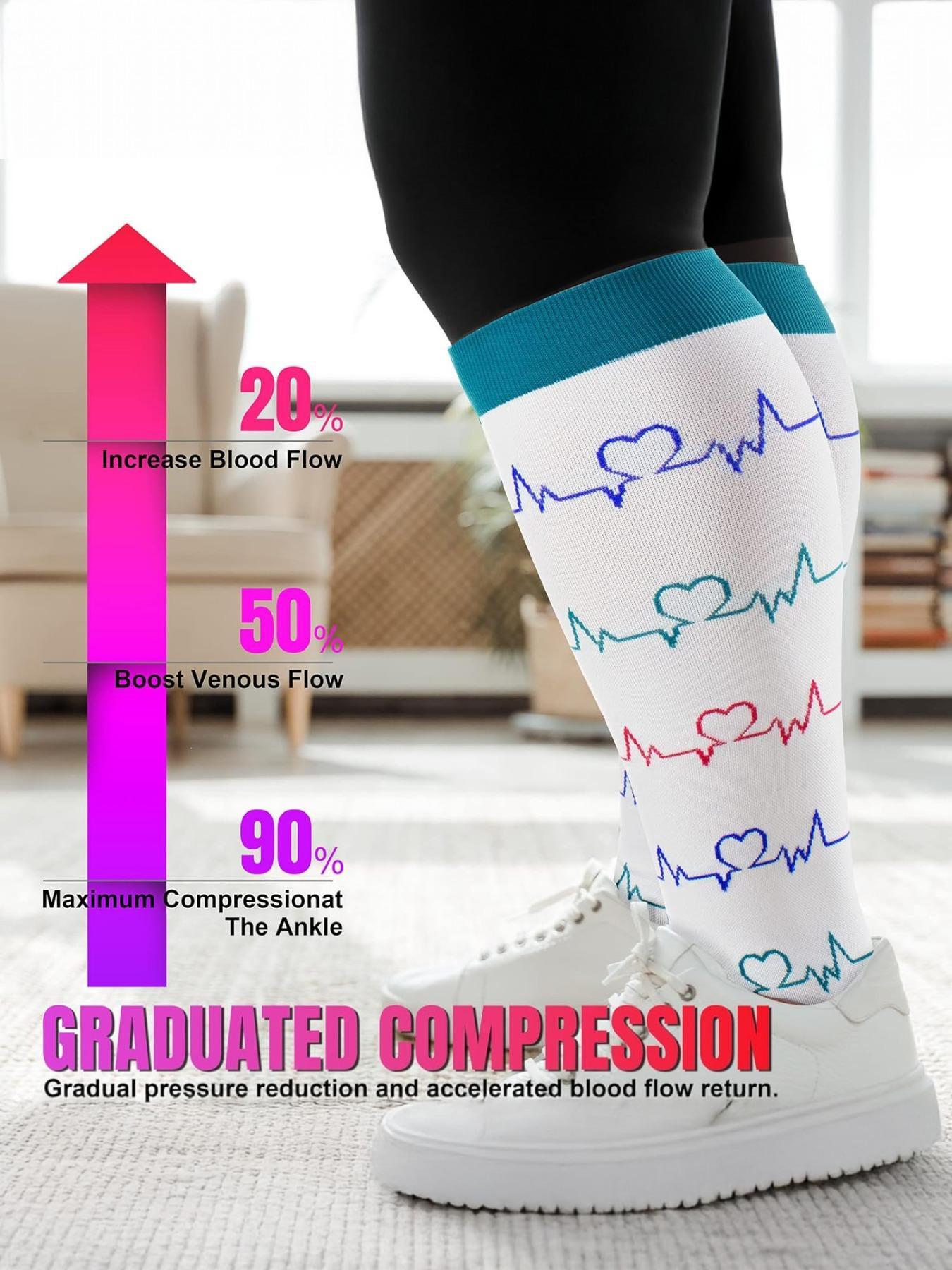 Plus Size Compression Socks, Sports Socks for Women & Men, Breathable Comfortable Socks for Running, Nurses, Pregnant Women, Breathable Comfy Socks