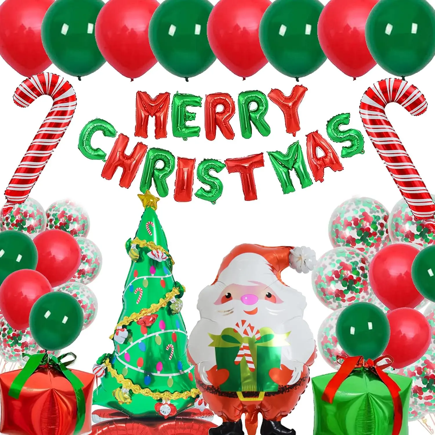 Christmas Party Decorations Set, 32 count Xmas Sign Banners Balloons Kit, Large-sized Christmas Tree, Santa Claus Balloon, For Holiday Party Decorations (32PCS)