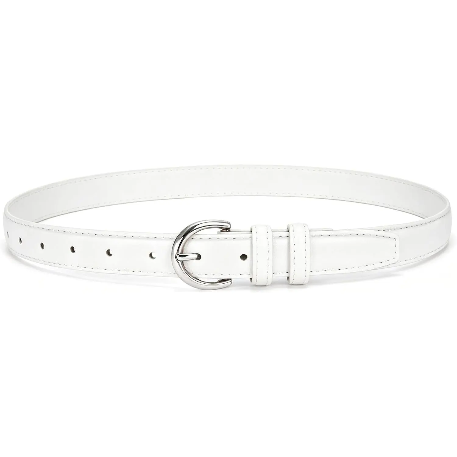 Leather Skinny Belt for Women - Thin Fashion Waist Belt with Single Prong Buckle for Jeans, Pants & DressesGift