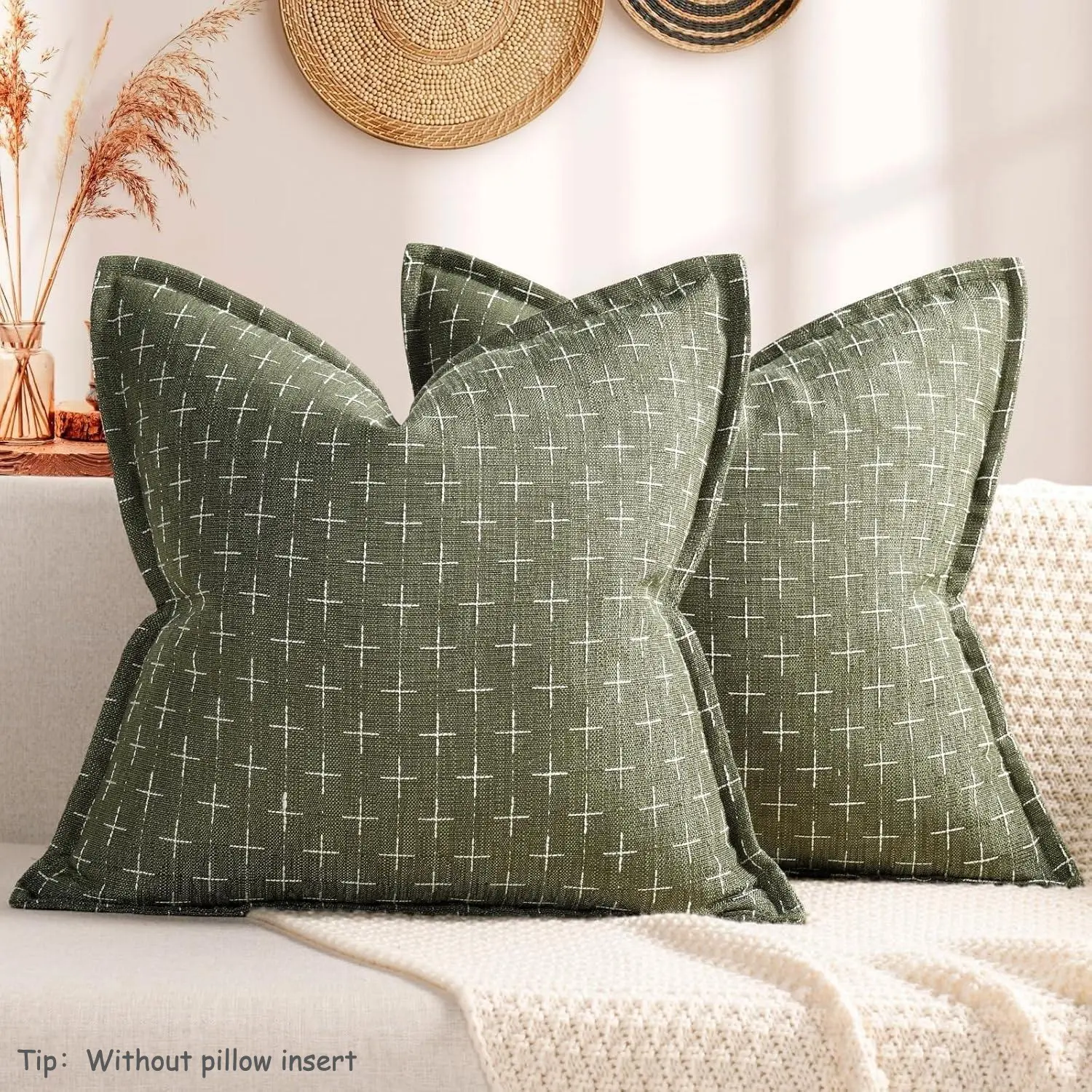 2PCS Pillow Covers 18x18inch Soft Polyester Textured Pillow Covers with Stylish Flange Edge Cozy Farmhouse Throw Pillows for Couch Bed Sofa Living Room