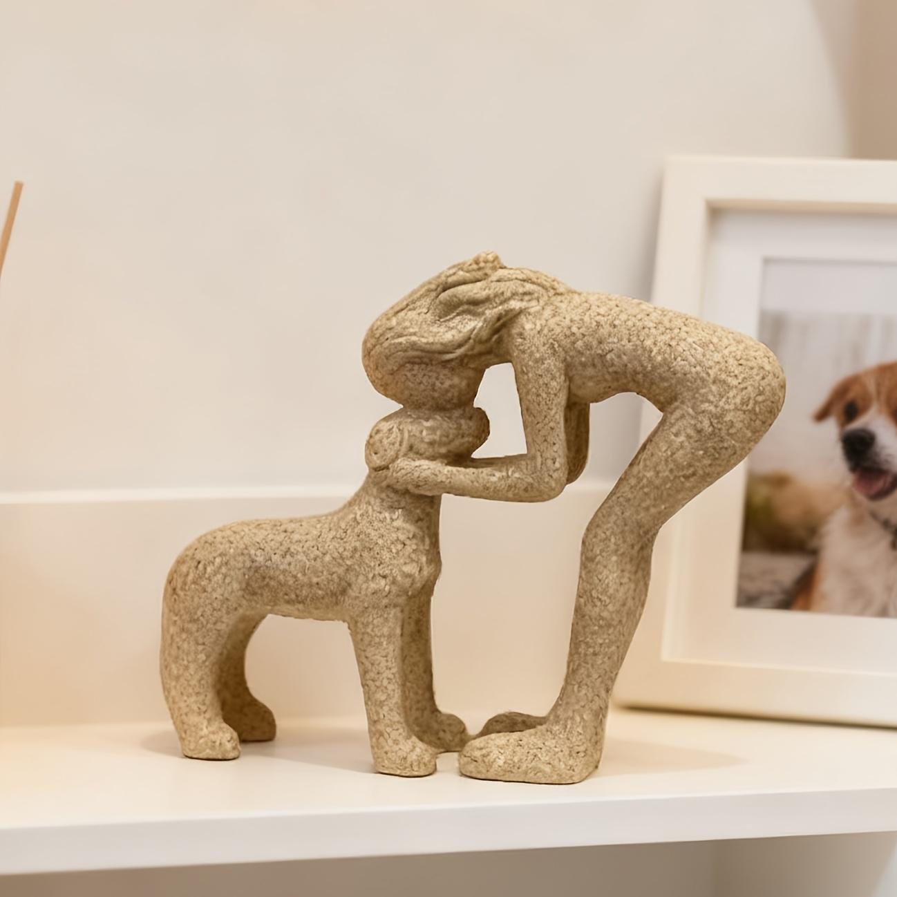 Woman Kissing Dog Resin Sculpture, Elegant Pet Interaction Art, Indoor Outdoor Home Decor, Durable Resin Figurine, Perfect Gift