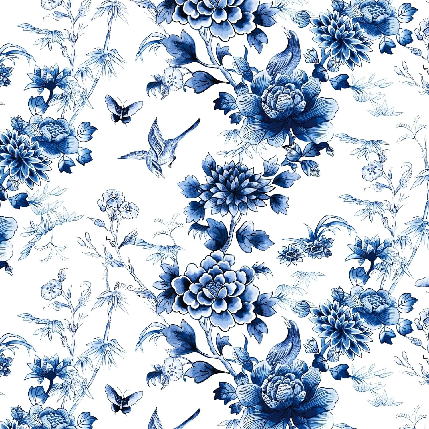 RUSPEPA Blue 17.3 x 78.7 Peel and Stick Wallpaper - Waterproof Self-Adhesive Removable Contact Paper with Geometric, Floral, Ocean Wave, Coastal, Cartoon Designs for Bathroom, Kitchen Cabinets, Furniture Makeover, Bathroom Peel And Stick Wallpaper, Fast &