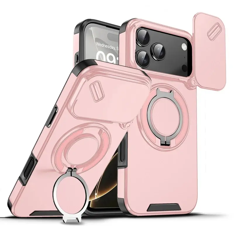 Original Magsafe Magnetic Ring Holder Fold Bracket Handheld Cellphone Case with Slide Camera Cover, Protective Casing for iPhone 17 17Air 16 16E 15 14 13 12 11 Pro Max Plus Devices