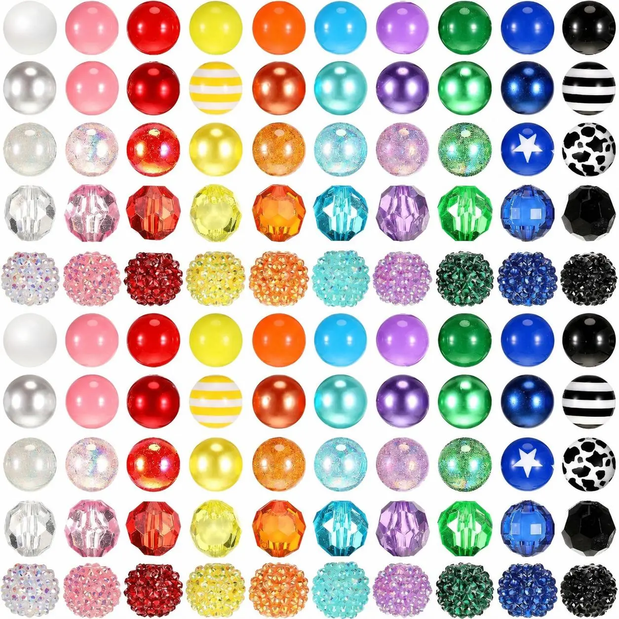 100 Pcs 20mm Beads for Pens Rhinestone Bubblegum Beads Mixed Crystal Resin Sugar Chunky for Pens Beadable Keychains DIY Craft Pen Jewelry Making Supplies
