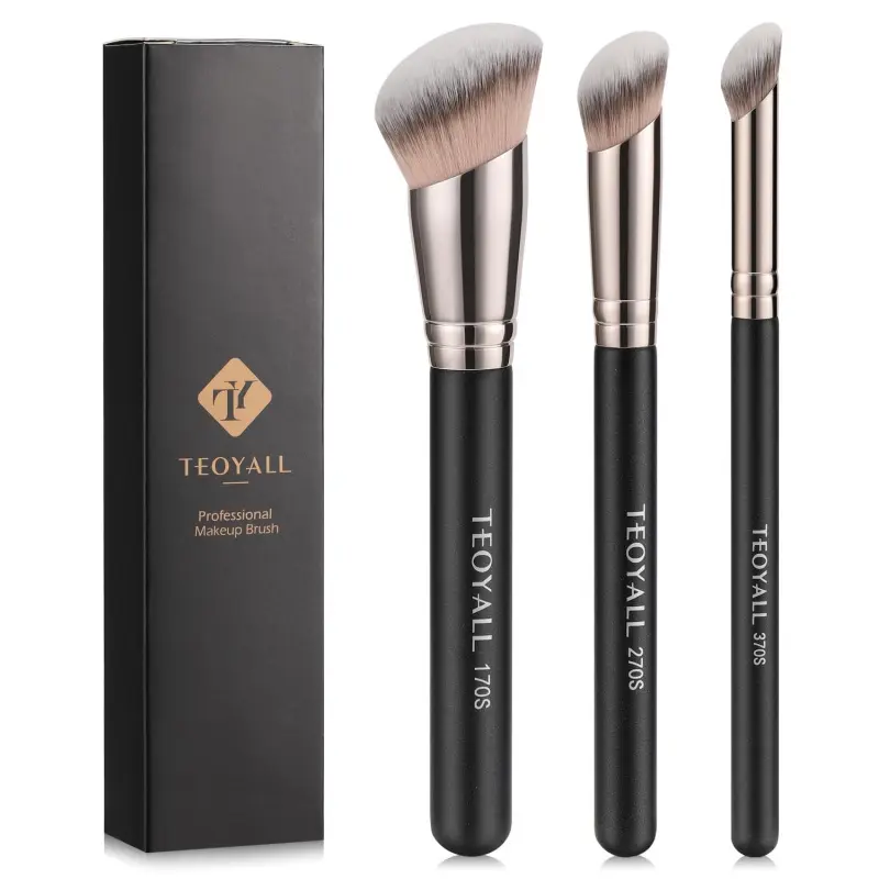 3-Piece Foundation Contour Conceal Brush Set - 170S/270S/370S Synthetic Bristles Kabuki Tip Brushes, Angled for Buffing Blend of Liquid, Cream, Powder Cosmetics : Beauty & Personal Care, Angled Synthetic Kabuki Brush