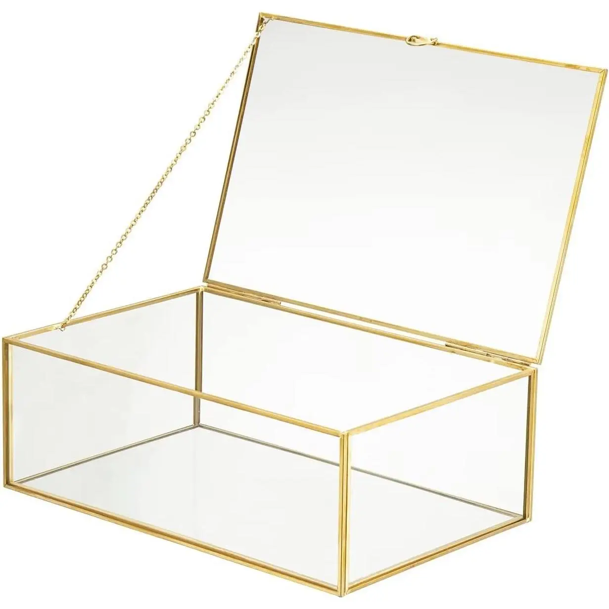 10.8” Glass  Box  Card Box with Hinged Lid,   Box for Storage Wedding Card, Trinkets, Photo and , Cute Glass Box for Women and Girl,