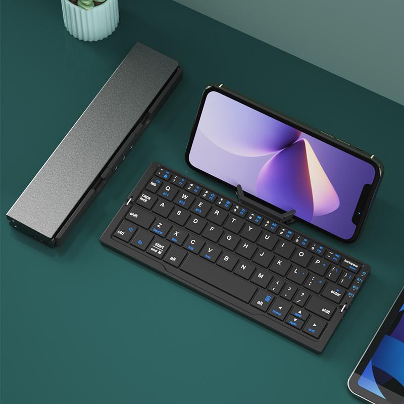 Multifunctional Keyboard Charging Wireless Bluetooth-Compatible Keyboard, Foldable Keyboard With Hidden Stand & Bag, Portable Keyboard For Phone & Tablet, Tech Gadgets