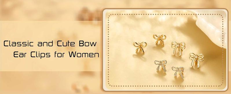 THUNARAZ 7 Pairs Diverse Golden Bow Clip on Earrings Non Piercing Ribbon Long Dangle Drop Tassel Ear Clips for Women Sparkly Jewelry Gift Set for Birthday Music Festivals Parties Important Occasions Christmas Gift