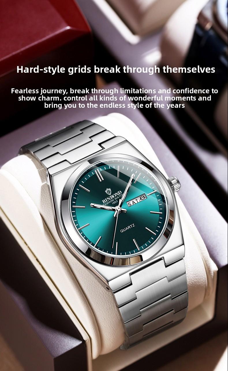 Valentine's Day Men's Casual Modern Round Analog Watch Fashionable Business Party Timepiece Waterproof Luminous Steel Strap Trendy Daily Wear