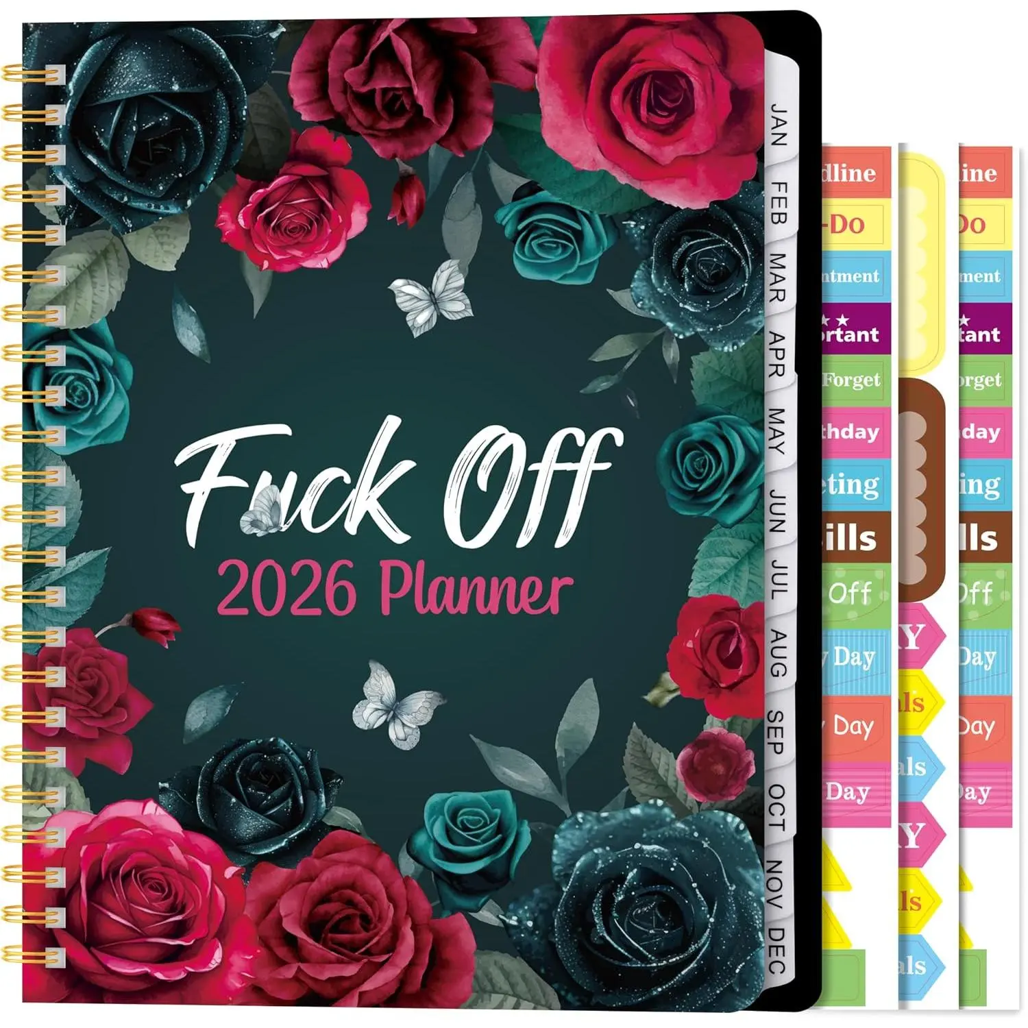 2026 A4 Planner -  Off 2026 Weekly and Monthly Planner Dark Romance Writing Notebooks, Jan. 2026 - Dec. 2026, Hardcover Calendar with Tabs Stickers  Pocket -Wire Binding