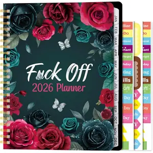 2026 A4 Planner -  Off 2026 Weekly and Monthly Planner Dark Romance Writing Notebooks, Jan. 2026 - Dec. 2026, Hardcover Calendar with Tabs Stickers  Pocket -Wire Binding