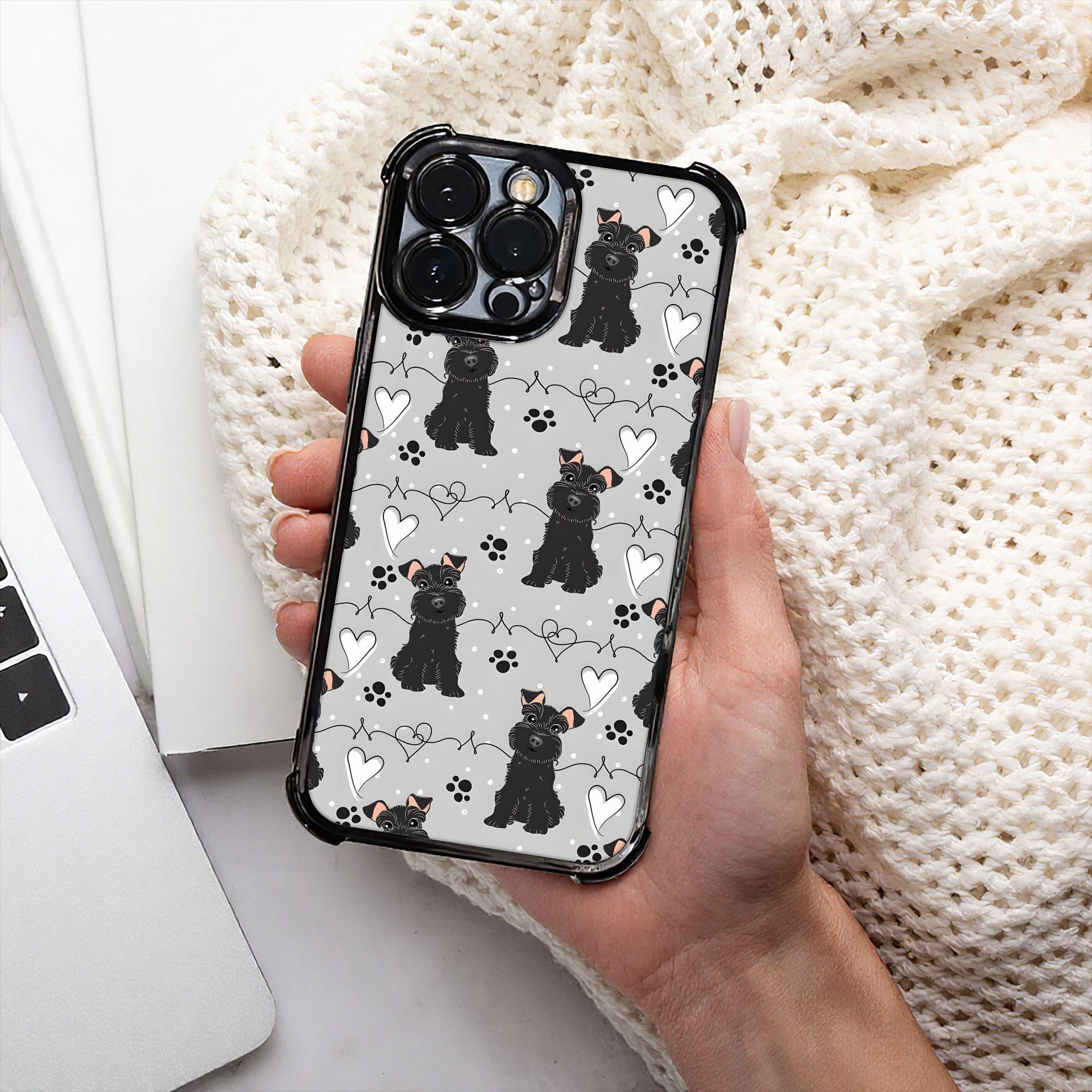 Phone Case - A Single Piece of a Black Miniature Schnauzer Phone Case Featuring an Electroplating Process, Designed for Protection with Reinforced Cushioning And Collision Prevention, Compatible with Various Models of Iphone 17, 16, 15, 14