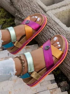 Women's Fashion Multicolor Sandals, Comfortable and Versatile, Trendy Bright Finish, Essential Summer Footwear for Women