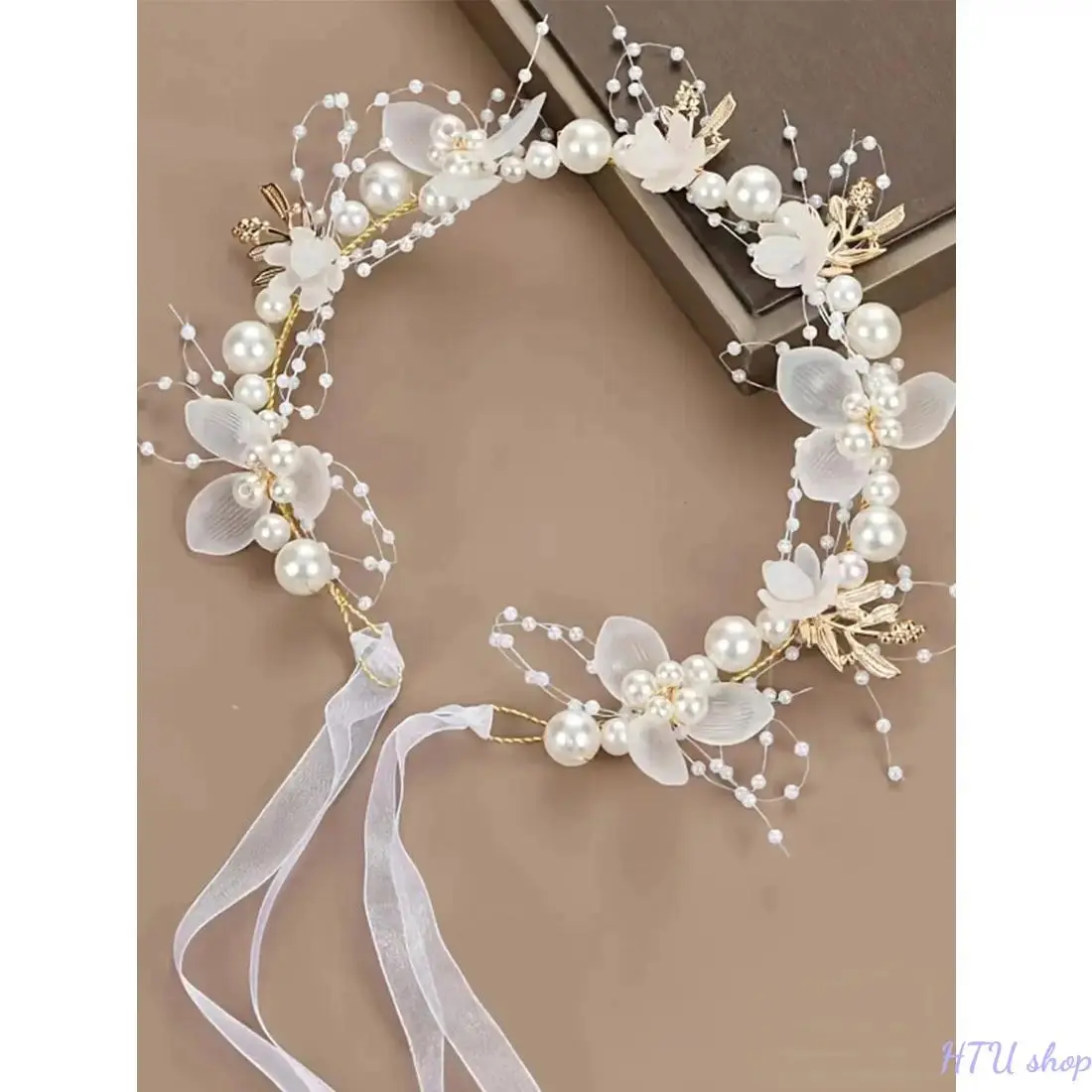 Flower Crown Headband & Bracelet Set for Women, Fairy Princess Faux Pearl Floral Hair Accessories, Elegant Wedding Hairband Jewelry for Birthday Party, Bridal Shower, Photoshoot, Festival & Special Events sohochic