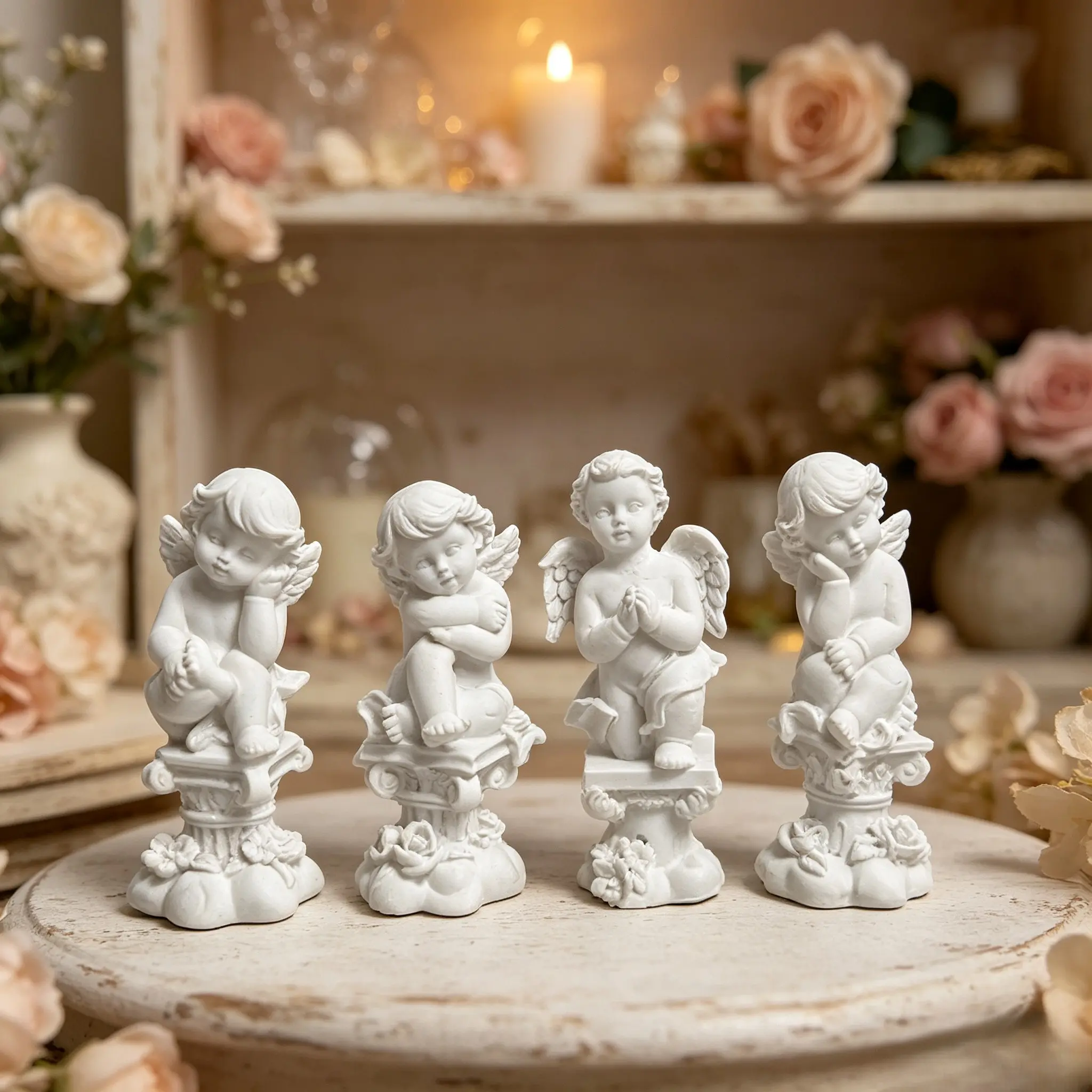 4pcs 3-Inch Angel Statue Decorations, Classic Resin Garden Ornaments, Resin Sculptures, Miniature Landscape, Bring Good Luck, Perfect Gift for Family