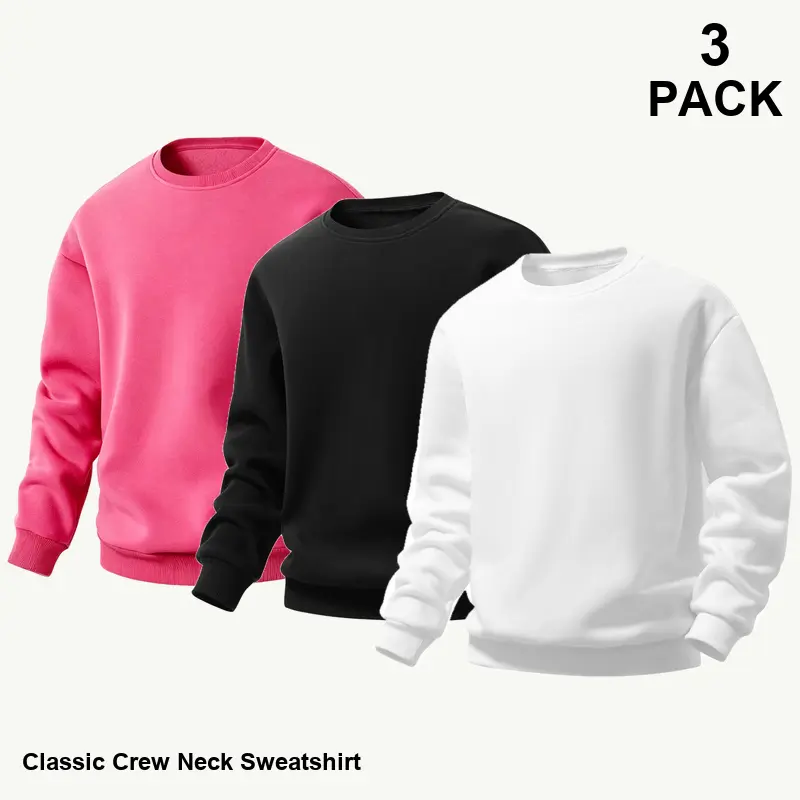 3-Pack Mixed Colors Men's Crewneck Sweatshirts, Versatile Solid Color Multipack, Classic Clean Look, Relaxed Fit Everyday Clothing for Men and Unisex Styling - BW029 Option 3