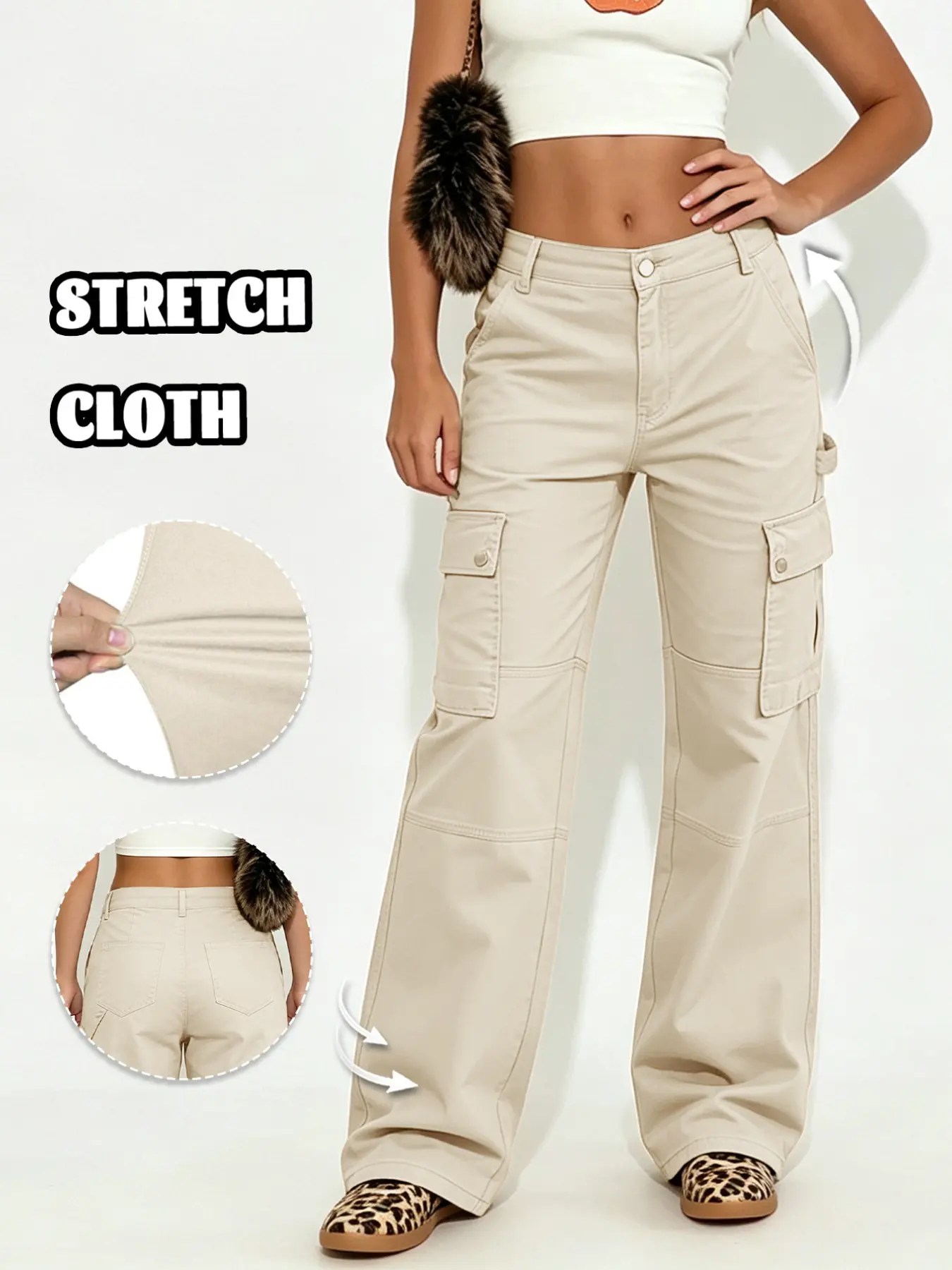 GILIPUR Women Multi Color Cargo Bootcut Pants, Vintage American Style Low Rise Slim Fit Side Big Pocket Casual Daily Workout Trousers TChic
