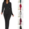 Women's 2-Piece Set, Fashionable Elegance, Simple Style, Autumn Winter, Double Button Long Sleeve Blazer, High Waist Straight Leg Pants, Professional, Suits, Solid, Fit