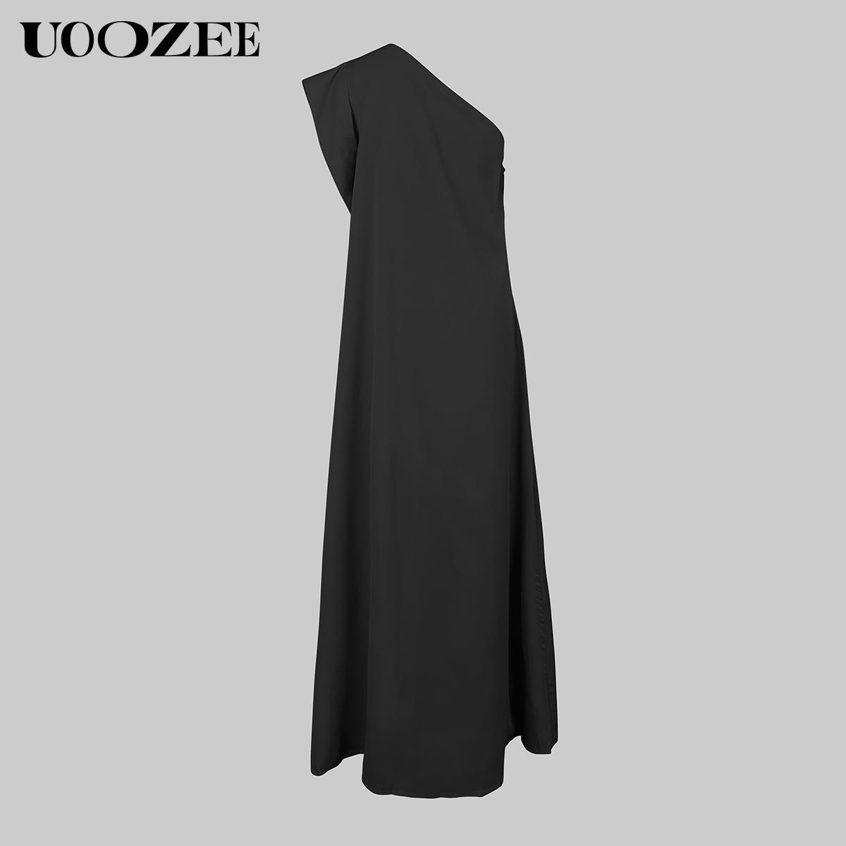 UOOZEE Women's Casual Loose Asymmetric Solid Color Split-Joint One-Shoulder Maxi Dresses, Party, Holiday Elegant Style, Chiffon Fabric, birthday outfit One Size Up Recommended for C - Cup and Above