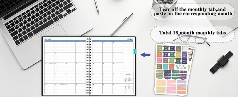 Monthly Planner20252026 (7.4'' x 9.6''), 2025 Calendar 18 Months Planner from Jan 2025Jun 2026, Academic Planner with Monthly Tabs  Pocket, Perfect for School  Work, 120GSM Thick Paper, Black