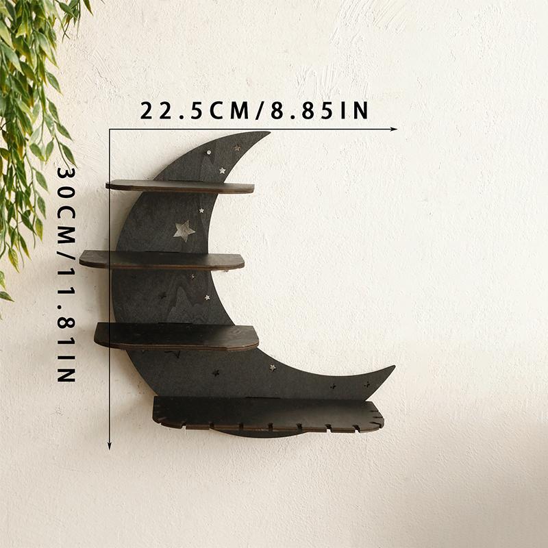 Moon Shaped Wall Mounted Shelf, 1 Count Wooden Wall Hanging Storage Rack, Wall Mounted Holder, Wall Mount Design, Wall Decor for Home Interior Living Room Bedroom, Home Decor, Decorations Supplies