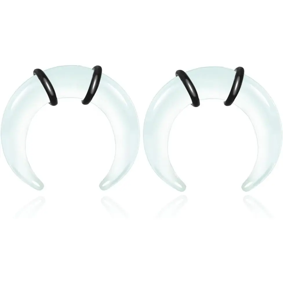 2 count Glass Septum Stretching Kit C Shape Buffalo Horseshoe Pincher Tapers Rings for Stretched Nose Ear Gauge   12G 8G 6G 4G 2G