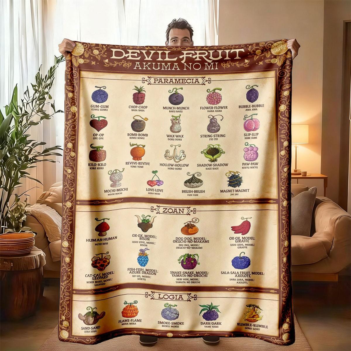 Devil Fruit Theme Flannel Blanket, Large Size, Soft Lightweight Warm, Perfect for Bed Sofa Office Camping Travel, Cozy Throw Blanket, Decorative Giftable Blankets