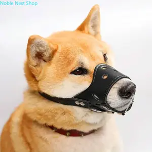 Adjustable PU Leather Dog Muzzle, Anti-Biting Anti-Barking Anti-Chew Mouth Cover Comfortable Pet Safety for Small Medium Large Dogs Walking Training Grooming