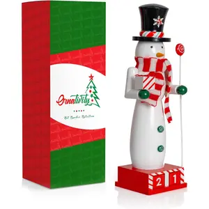 Snowman Nutcracker for Christmas - Countdown Wooden Snow Man with Advent Calendar Count Down to Xmas Winter Holiday Nut Cracker 12 Inch