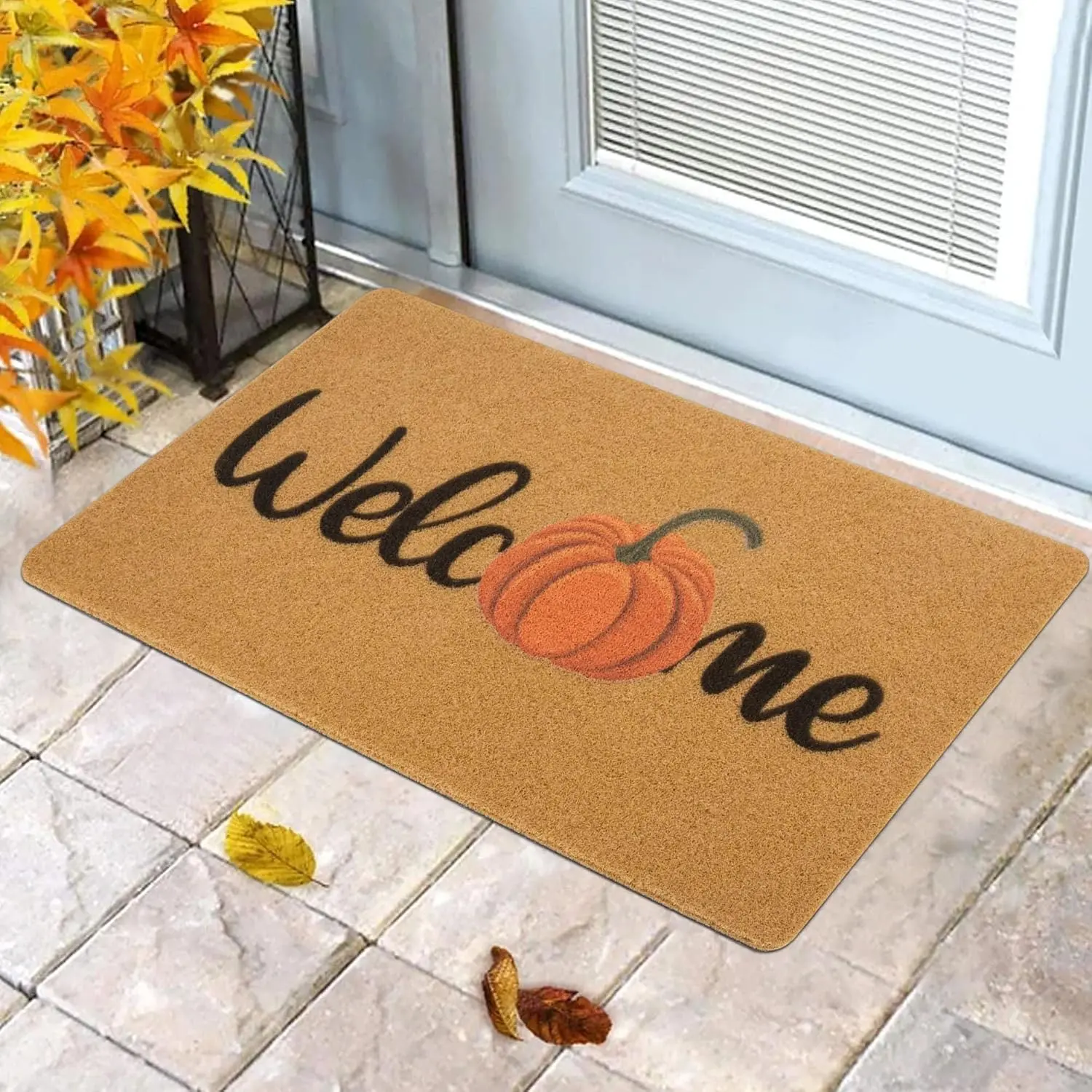 -Pumpkin-Welcome-Doormat Fall-Outdoor-Indoor-Non-Slip-Door-Mat 17"x29"