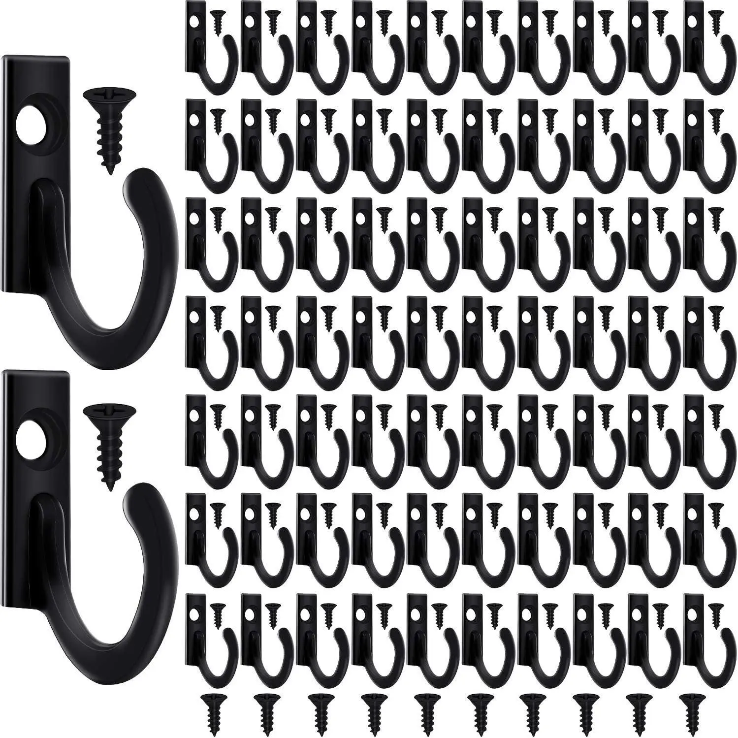 100 Pieces Key Hooks Jewelry Small Hook Key Hanging Small Wall Mounted Single Hook Robe Clasp Coat Hooks and 110 Pcs Screws for Hanging Hat, Scarf, Bag(Black,100 Pieces)
