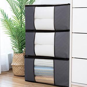 Clothes Storage Bags, Large Capacity Blanket Storage Containers Organizers for Comforters, Bedding, Foldable 3 Layer Fabric, Sturdy Zippers, Reinforced Handle,Clear Window,(Grey, 6 x 100L)