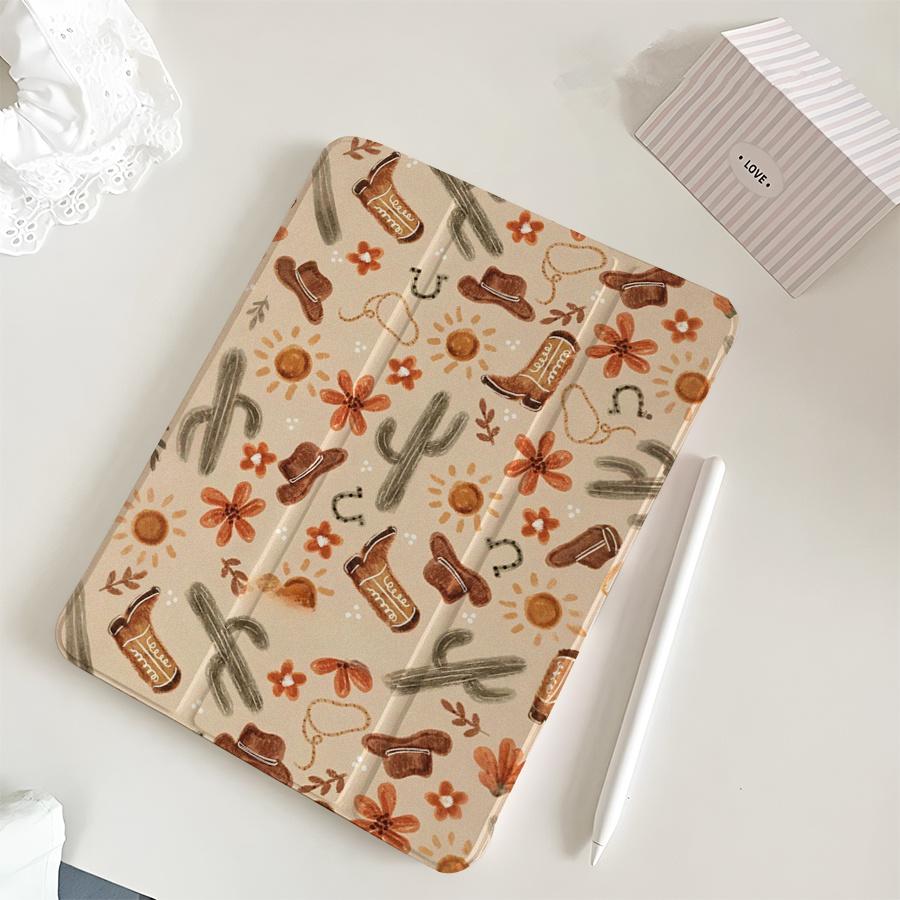Horseshoe and cactus pattern, adjustable stand and pen slot, foldable non-slip TPU protective case,iPad mini, iPad Air, iPad Pro/iPad 10th generation, 11th generation and other iPad models.