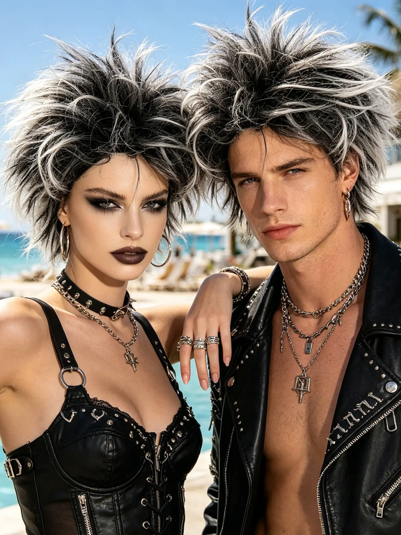 Dyed Punk Wig, Role Play Wig, Adjustable Fit Wig, Party Wig, Crazy Wigs, Messy Short Hair Style, Cool Rock Look, Voluminous and Stylized, Perfect for Halloween, Music Festivals, Disco Events