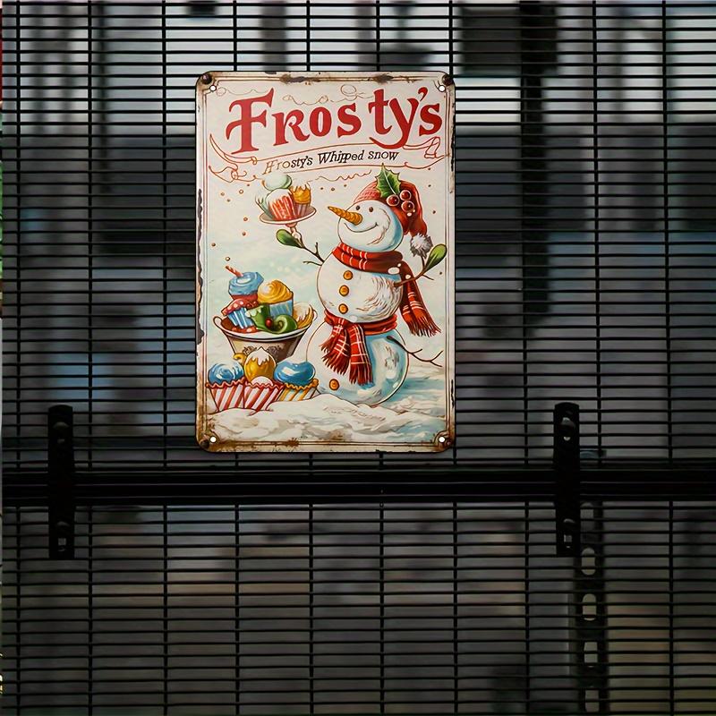 Retro Christmas Snowman Metal Tin Sign - 8x12 Inch Vintage Wall Decor with Whipped Snow & Candy Cane, Perfect for Home, Bar, Coffee Shop, or Holiday Gift, Home Decor Sign | Whimsical Snowman Design | Durable Metal Sign, Christmas Decorations, 2D Flat