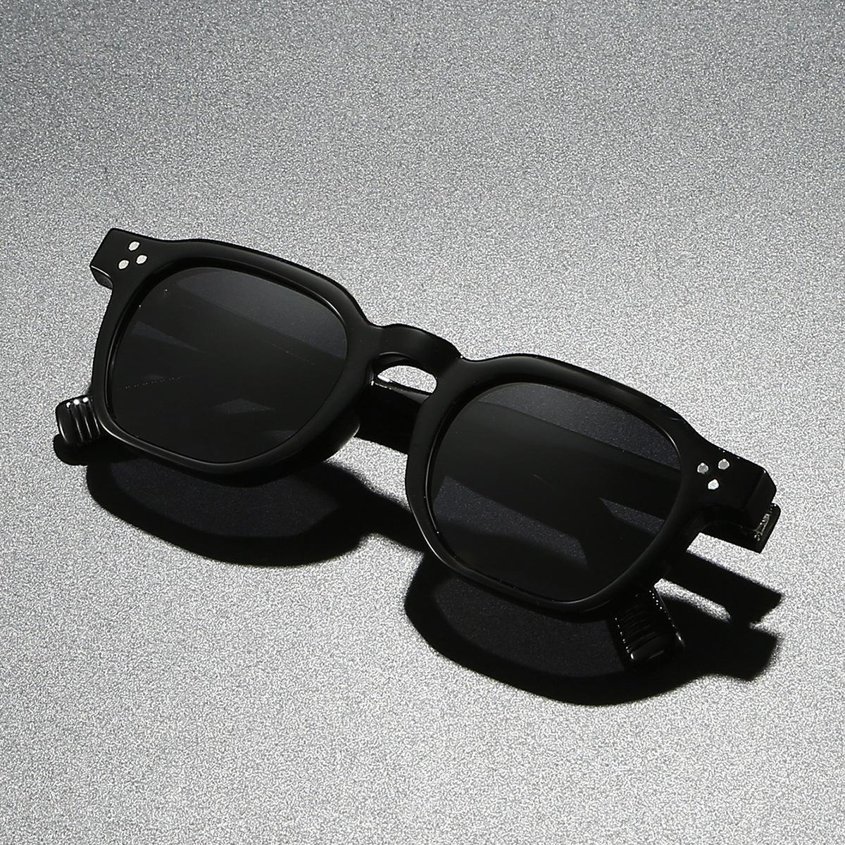 Vintage Square - Frame Sunglasses: Transparent Gray Acetate Frame, Tortoise - Patterned & Engraved Temples, Black Lenses