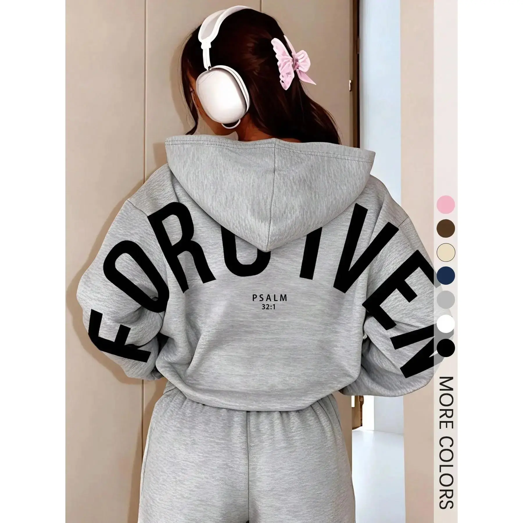 Unisex Minimal Faith Theme Hooded Sweatshirt, 'forgiven' Text Asymmetrical Design, Soft Casual Wear, Spring & Fall, trendy style, everyday wear, wardrobe staple, essential piece, must have item, wardrobe essential