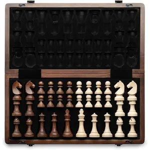 15" Magnetic Wooden Chess Set, Handmade 3" King Height Unique Chess Pieces with 2 Extra Queens, Portable Travel Tournament Chess Game Set for Adults Kids