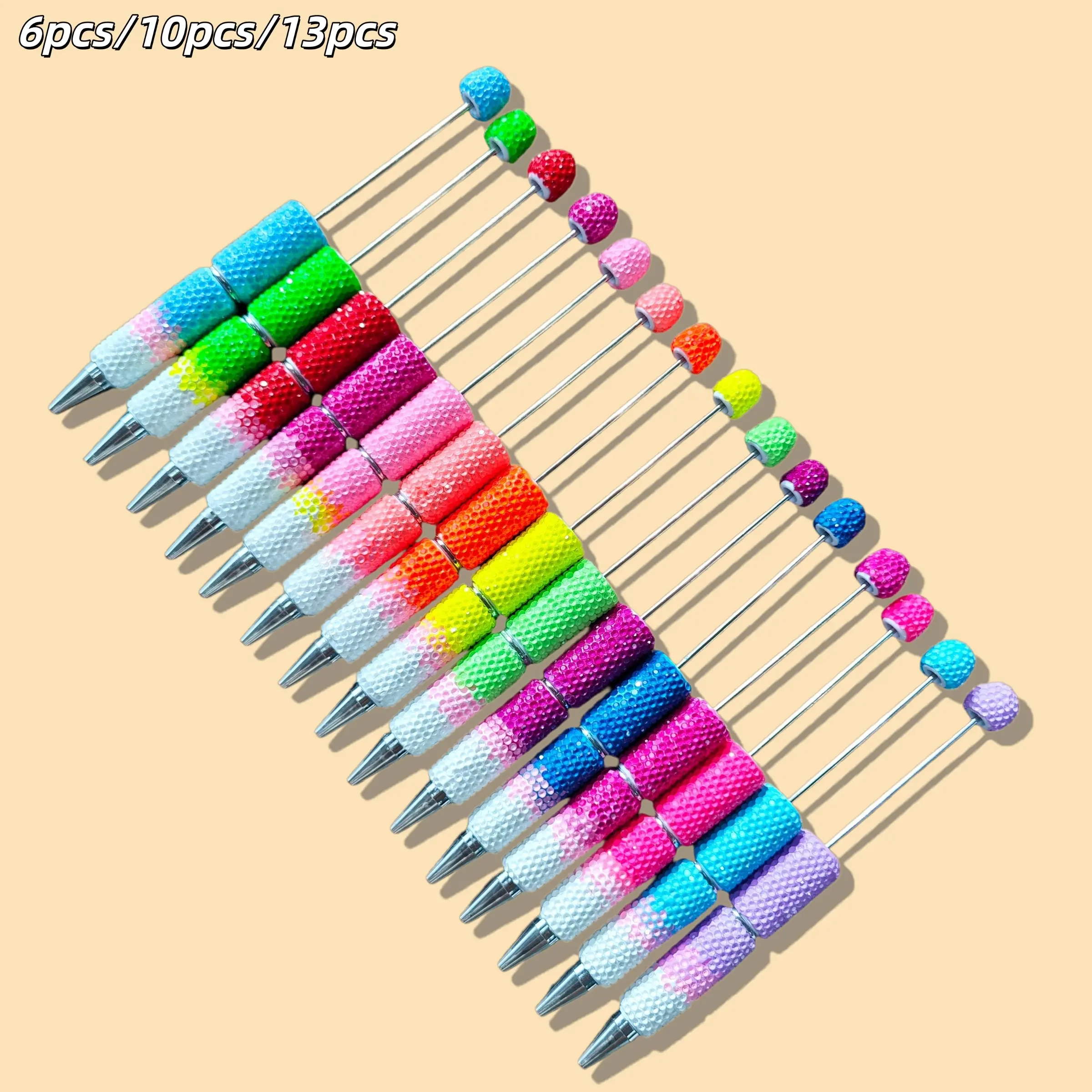 6pcs/10pcs/13pcs Rainbow Color Ballpoint Pens, DIY Beaded Pens, Festival Party Gifts, Office Writing Supplies, Elegant Signature Pens
