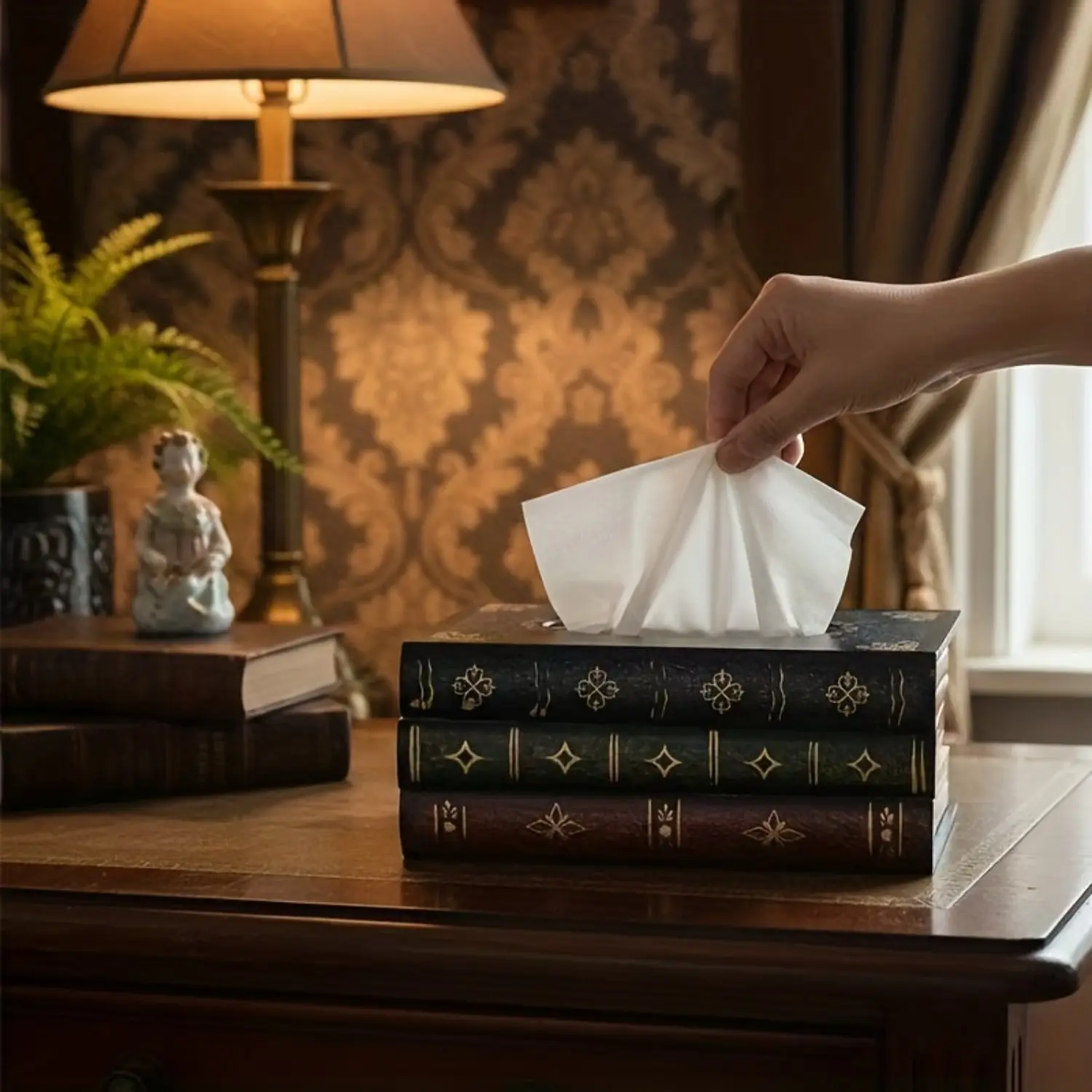 1 piece 2026 New Retro Aesthetic Book-Shaped Tissue Box with Vintage Hardcover, Gold Label, Hinged Closure Design with Stand, Wooden Tissue Box, Multi-Functional for Home, Car, Office, and Bathrooms, Decorative Tissue Dispenser, Creative Home Decor