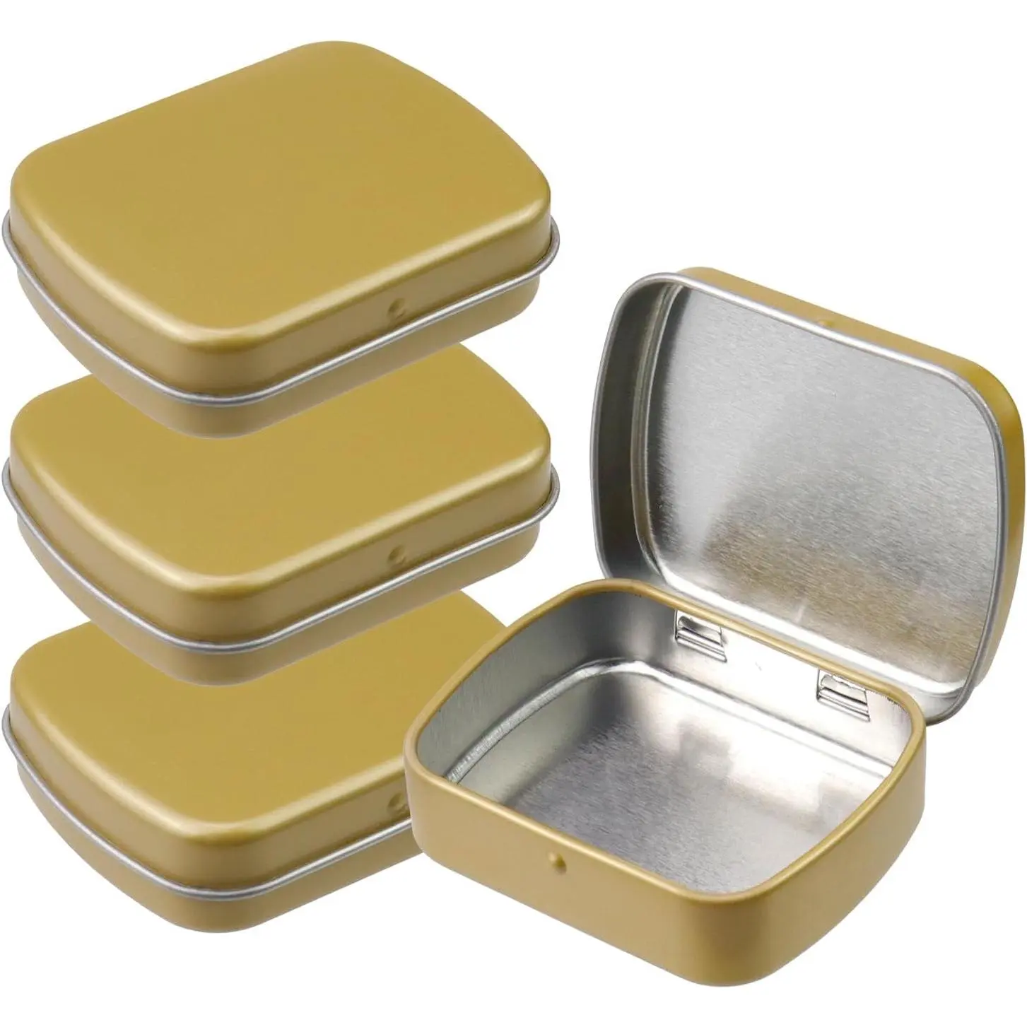 4 count Mini Tin Can Metal Tin Box Containers, Dark  | 2.36"×1.85"×0.63", Rectangle Storage Boxes with Hinged , for Candy, , Bead, Pen Nib